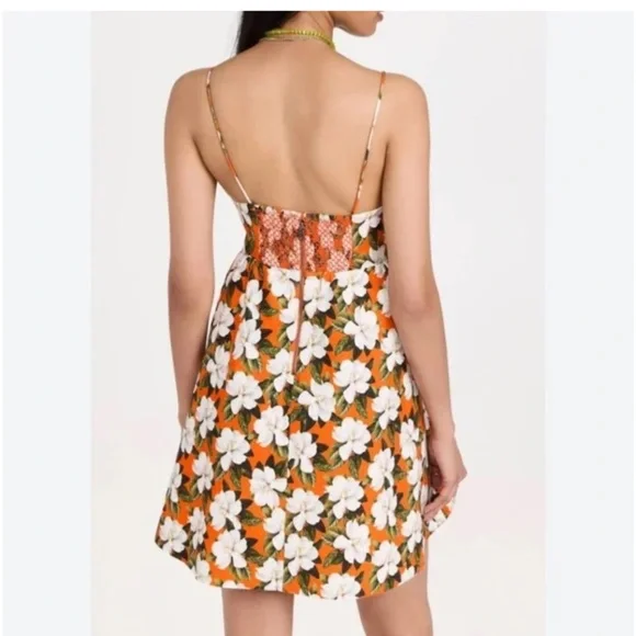 Alice + Olivia Orange Floral Minidress with Adorable Front Tie. - Picture 4 of 6